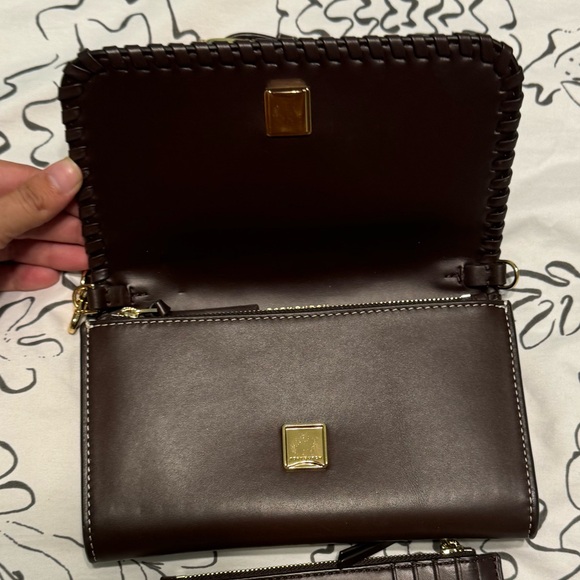 Tory Burch Stitched Leather Suede Brown Crossbody Set - Picture 4 of 5